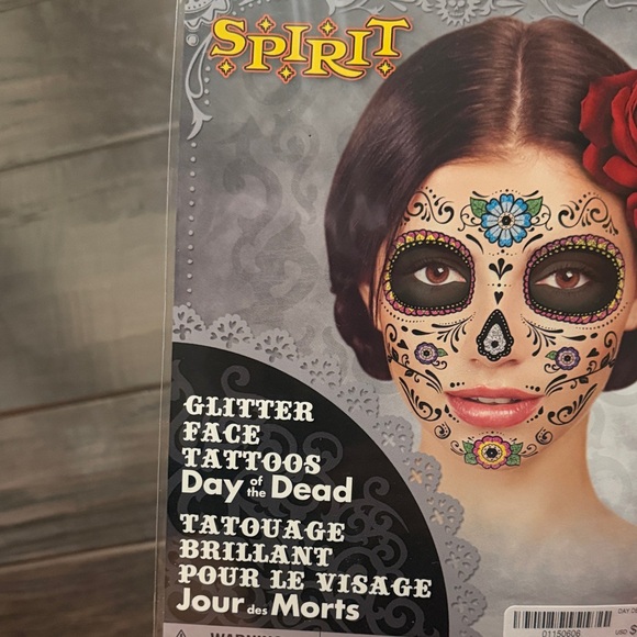 Spirit Sugar Skull Glitter Face Tattoos - Black, Red, Blue & Stickers - Picture 9 of 9